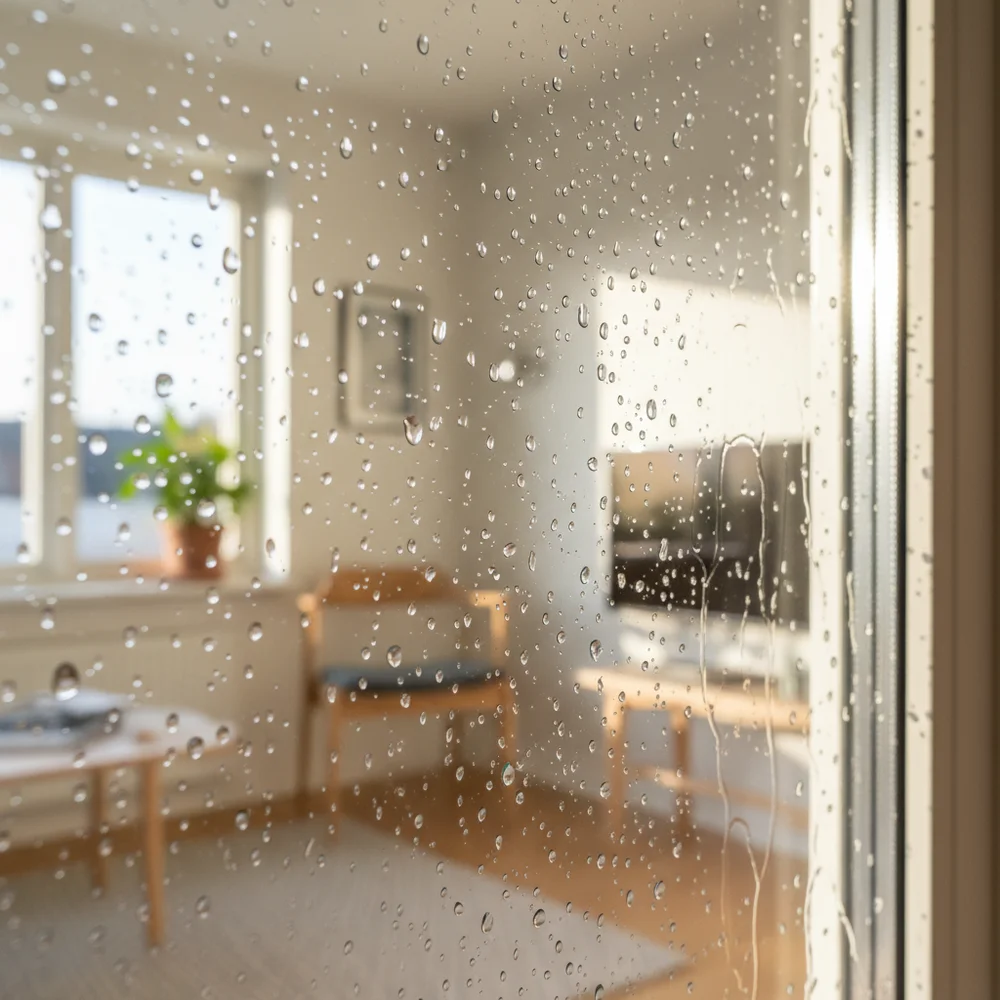 Före och efter borttagning av kalkfläckar på fönster