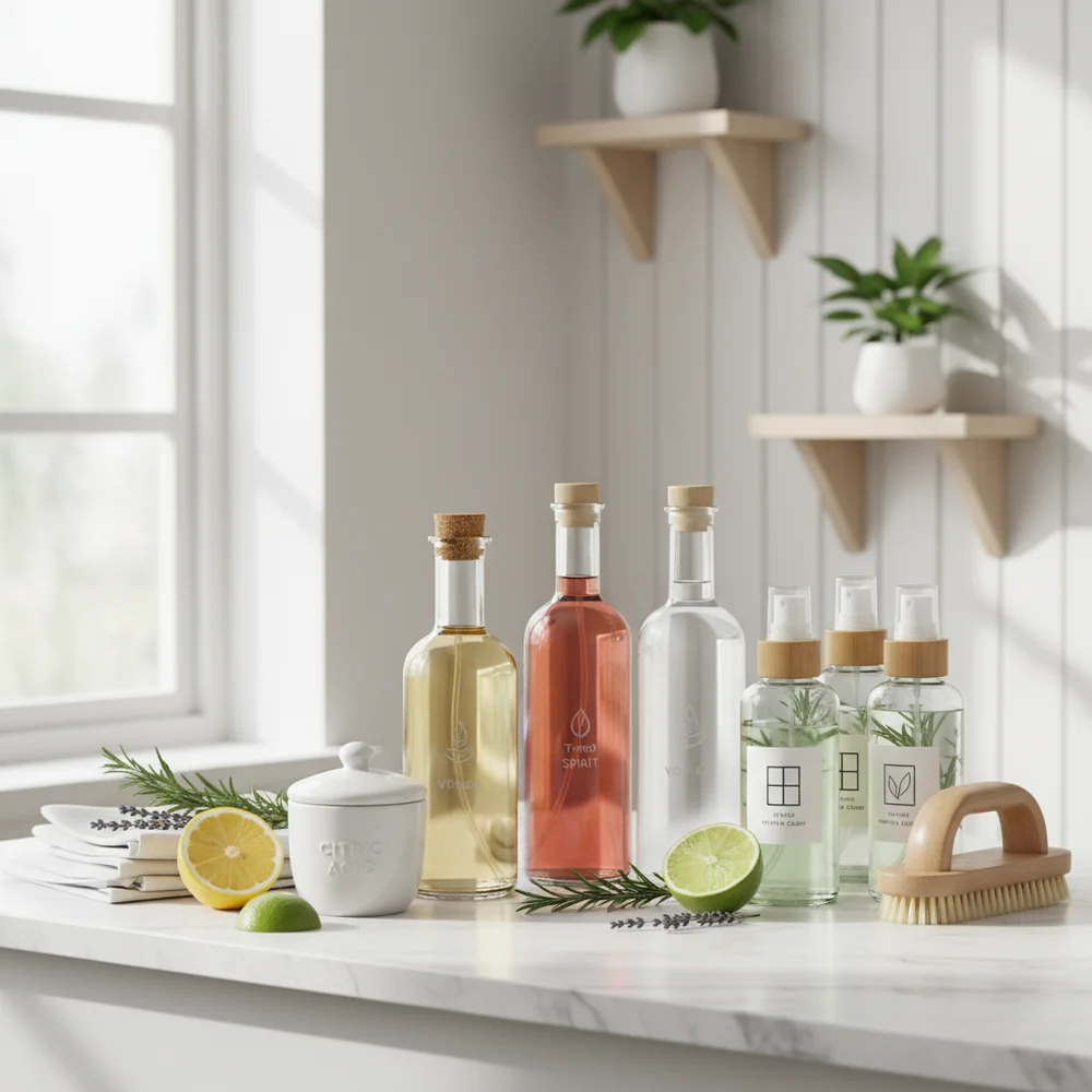 Jämförelse av olika naturliga alternativ för fönsterputs: ättika, citronhalt, t-röd och majsstärkelse